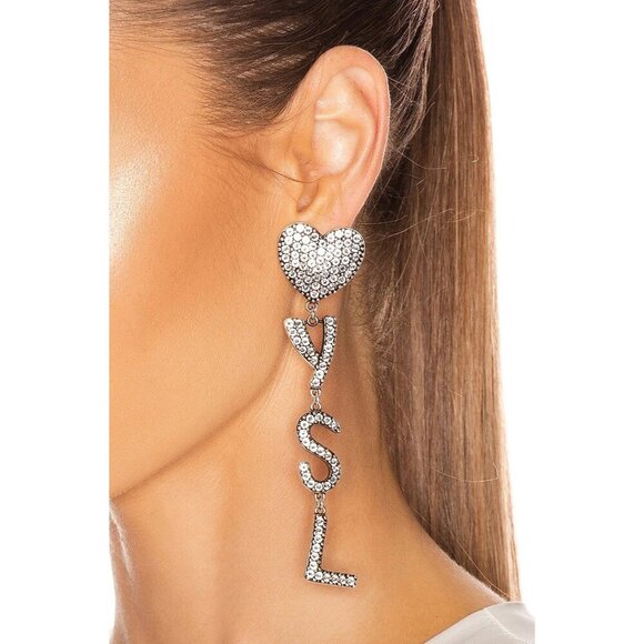 Saint Laurent YSL Earrings in Oxidized Silver & Crystal New with box Womens - Picture 1 of 12